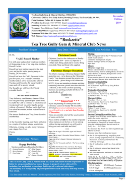 Tea Tree Gully Gem & Mineral Club News