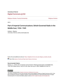 Part of Imperial Communications: British-Governed Radio in the Middle East, 1934–1949