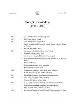 From Orissa to Odisha (1936 - 2011)
