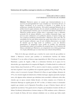 Limitaciones De La Política Marroquí En Relación Con El Sahara Occidental1