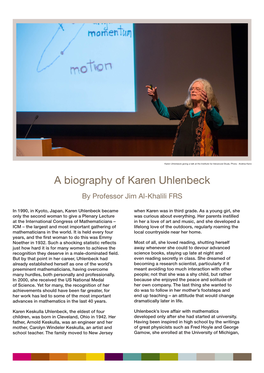 A Biography of Karen Uhlenbeck by Professor Jim Al-Khalili FRS