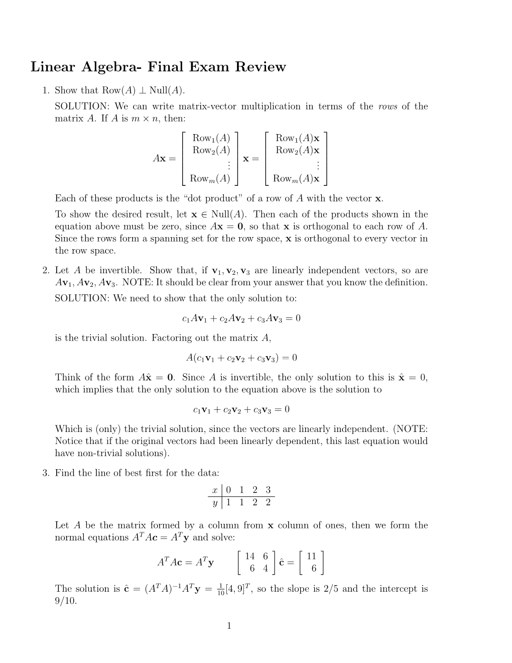 Linear Algebra- Final Exam Review - DocsLib