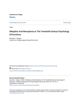 Metaphor and Monophony in the Twentieth-Century Psychology of Emotions