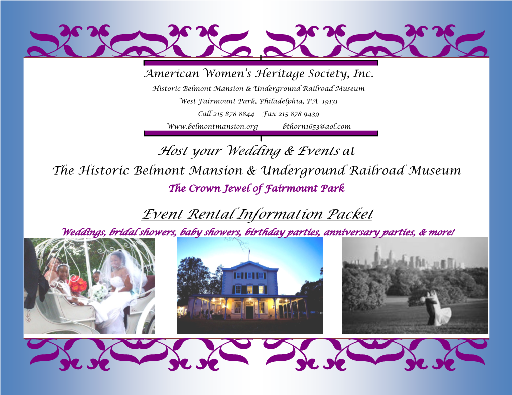 Event Rental Information Packet Weddings, Bridal Showers, Baby Showers, Birthday Parties, Anniversary Parties, & More!