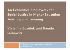 An Evaluative Framework for Social Justice in Higher Education Teaching and Learning