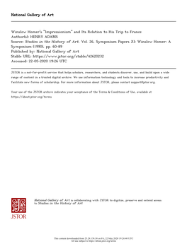 Winslow Homer's "Impressionism" and Its Relation to His Trip to France Author(S): HENRY ADAMS Source: Studies in the History of Art, Vol