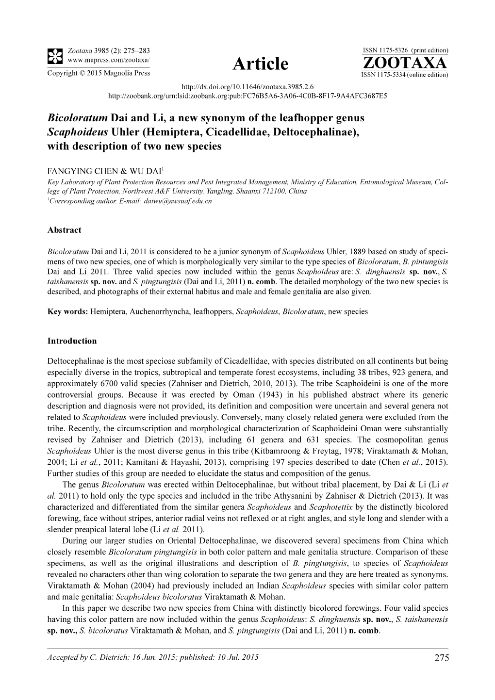 (Hemiptera, Cicadellidae, Deltocephalinae), with Description of Two New Species