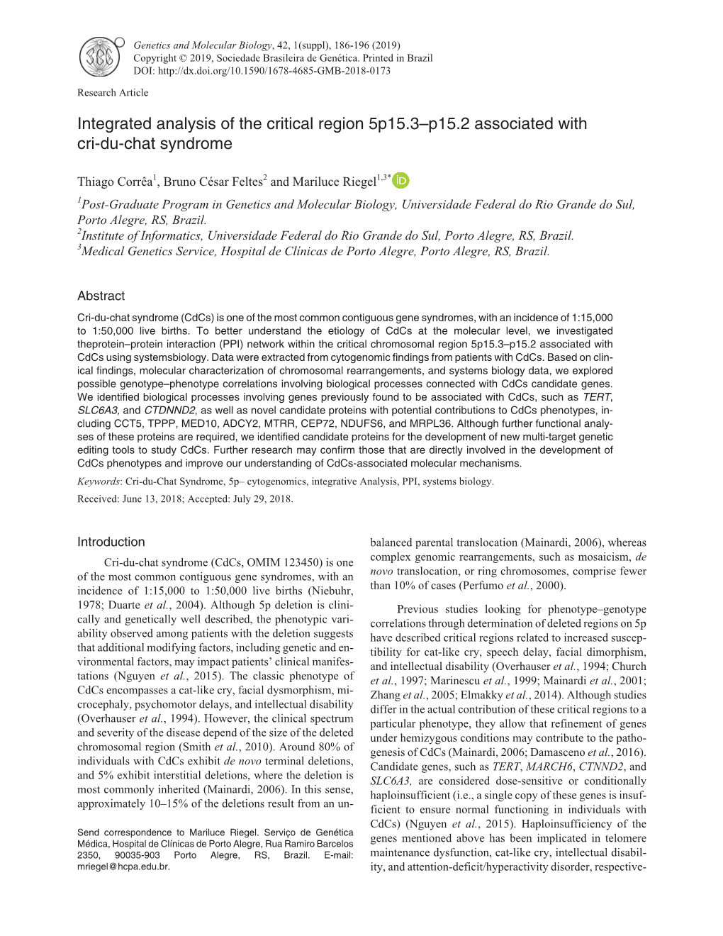 Integrated Analysis of the Critical Region 5P15.3–P15.2 Associated with Cri-Du-Chat Syndrome