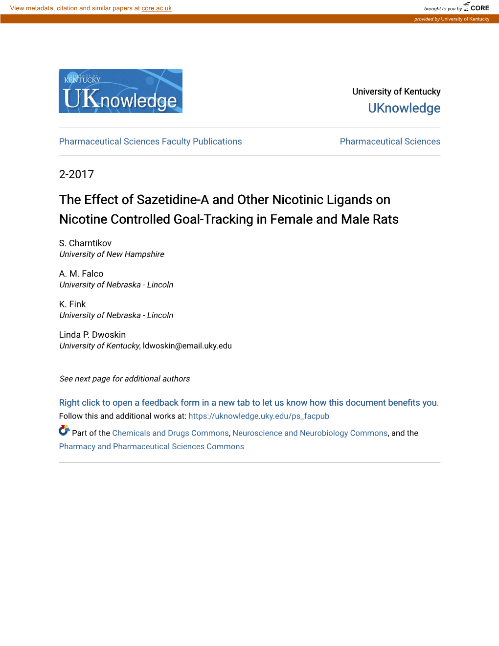 The Effect of Sazetidine-A and Other Nicotinic Ligands on Nicotine Controlled Goal-Tracking in Female and Male Rats