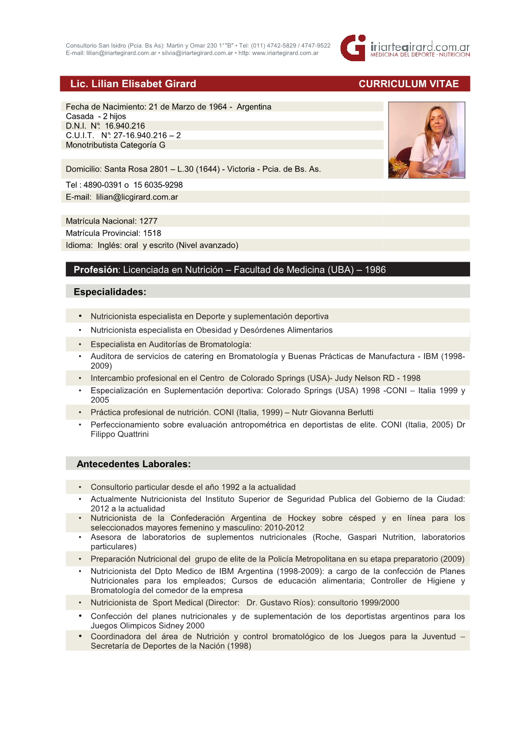 Lic. Lilian Elisabet Girard CURRICULUM VITAE