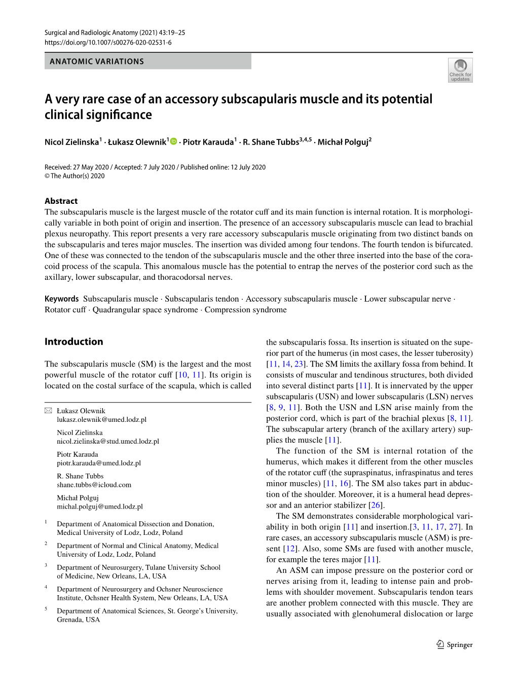 A Very Rare Case of an Accessory Subscapularis Muscle and Its Potential Clinical Significance