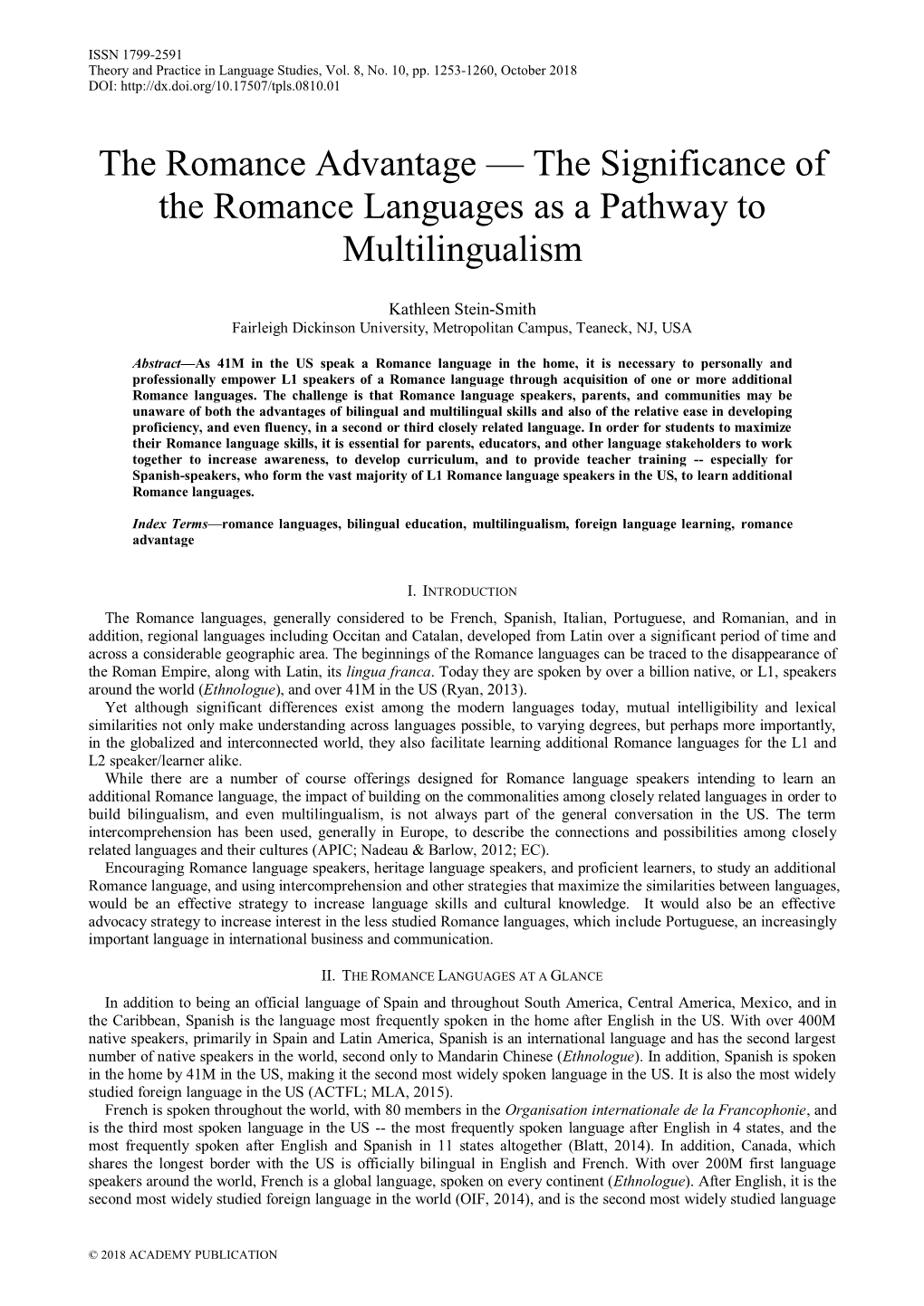 The Romance Advantage — the Significance of the Romance Languages As a Pathway to Multilingualism