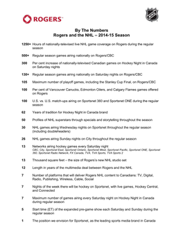 By the Numbers Rogers and the NHL – 2014-15 Season