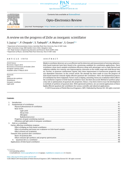 A Review on the Progress of Znse As Inorganic Scintillator