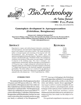 Gametophyte Development in Asperugoprocumbens (Eritrichieae, Boraginaceae)