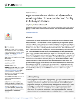 A Genome-Wide Association Study Reveals a Novel Regulator of Ovule Number and Fertility in Arabidopsis Thaliana