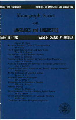 LANGUAGES and LINGUISTICS Monograph Series on LANGUAGES and LINGUISTICS