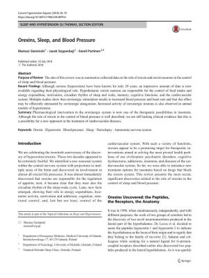 Orexins, Sleep, and Blood Pressure