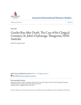Gender Bias After Death: the Case of the Clergical Cemetery, St. John's Orphanage, Thurgoona, NSW, Australia