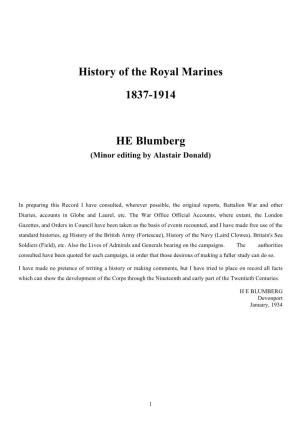 History of the Royal Marines 1837-1914 HE Blumberg
