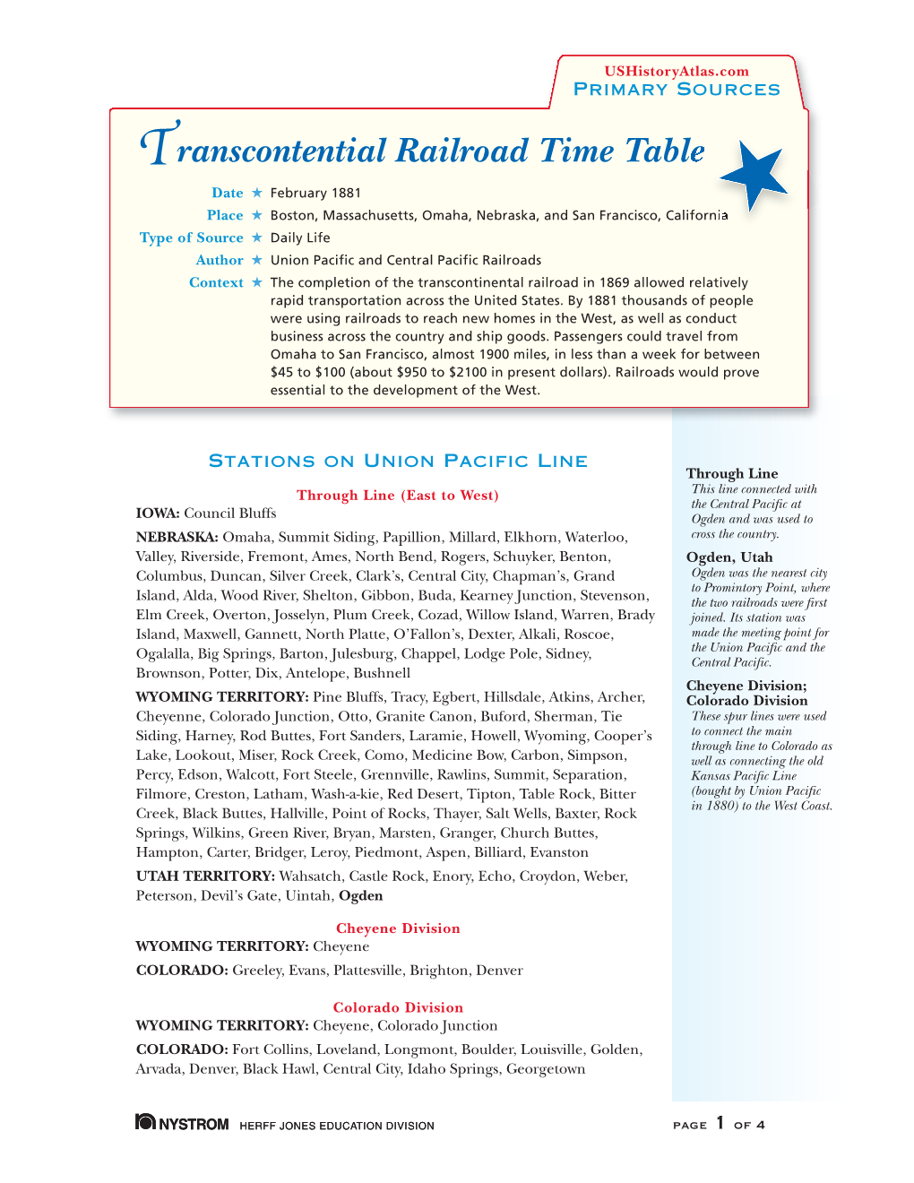 Transcontential Railroad Time Table