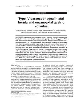 Type IV Paraesophageal Hiatal Hernia and Organoaxial Gastric Volvulus