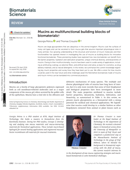 Mucins As Multifunctional Building Blocks of Biomaterials† Cite This: Biomater