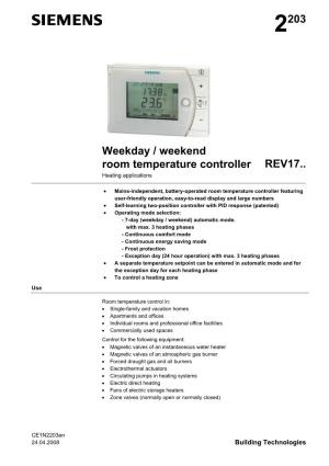 2203 Weekday / Weekend Room Temperature Controller REV17