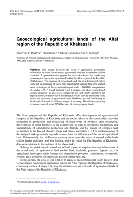 Geoecological Agricultural Lands of the Altai Region of the Republic of Khakassia