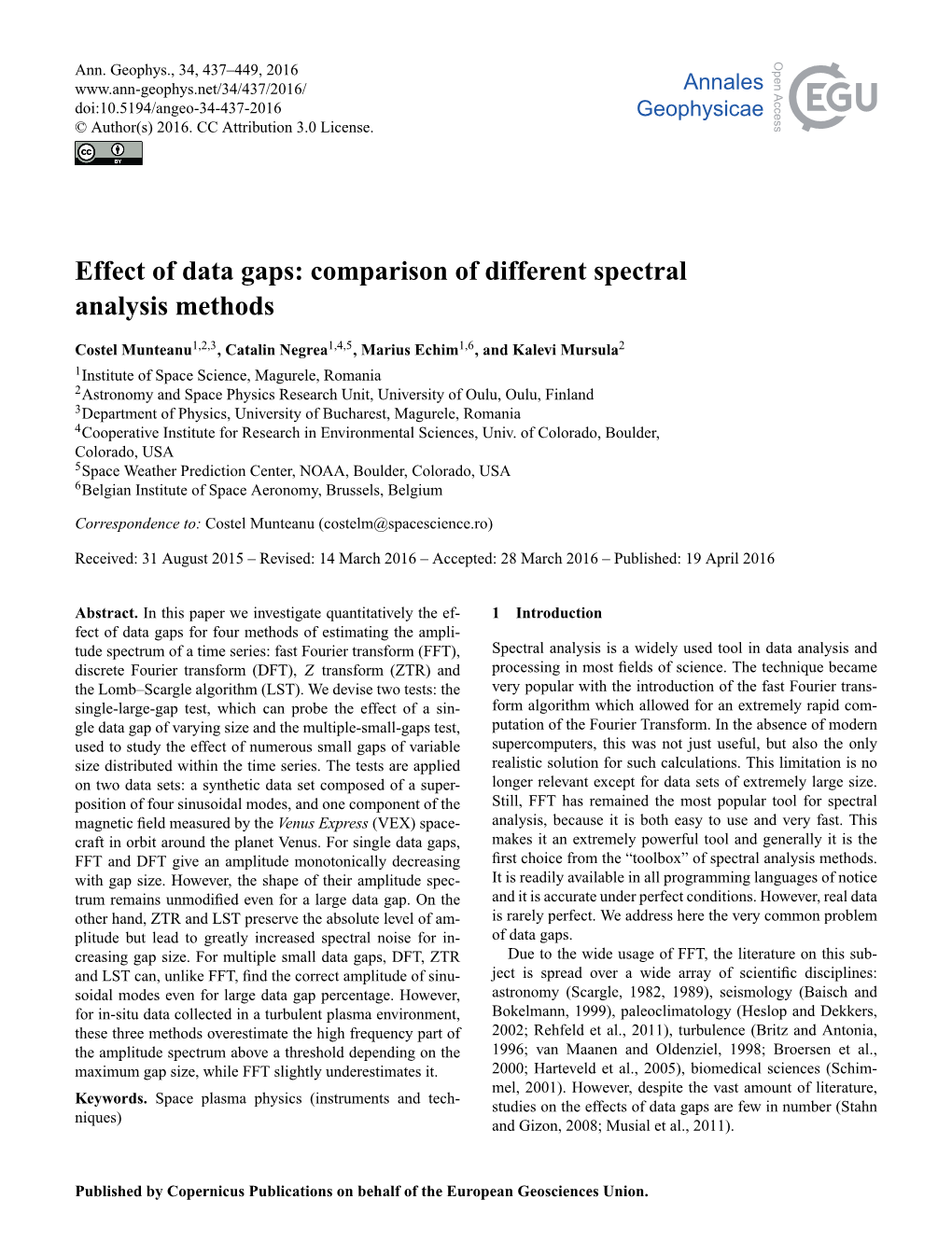 Effect of Data Gaps: Comparison of Different Spectral Analysis Methods