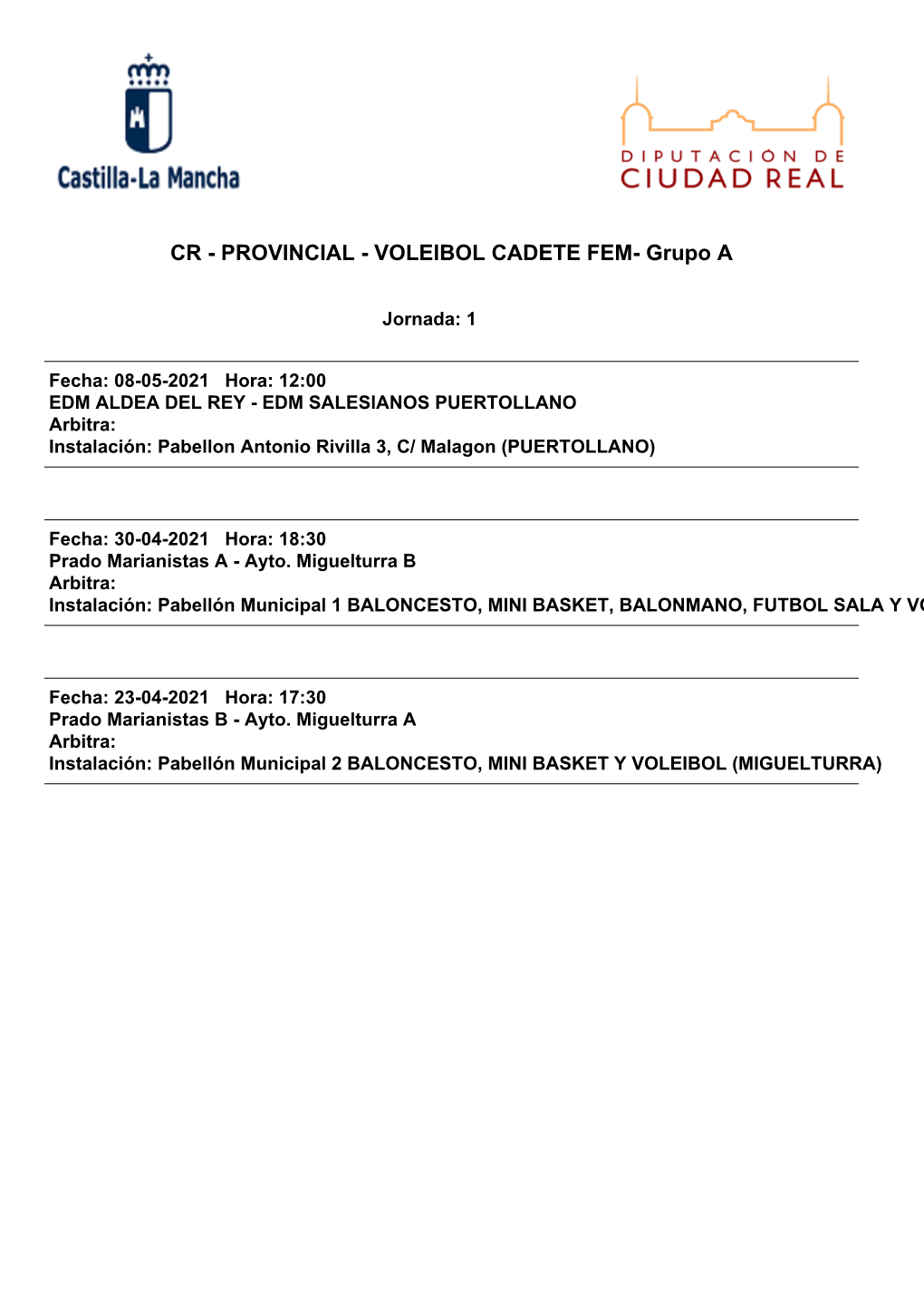 CR - PROVINCIAL - VOLEIBOL CADETE FEM- Grupo A