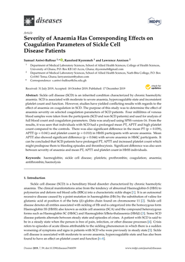 Severity of Anaemia Has Corresponding Effects on Coagulation Parameters of Sickle Cell Disease Patients