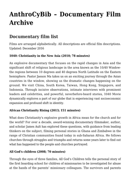 Documentary Film Archive