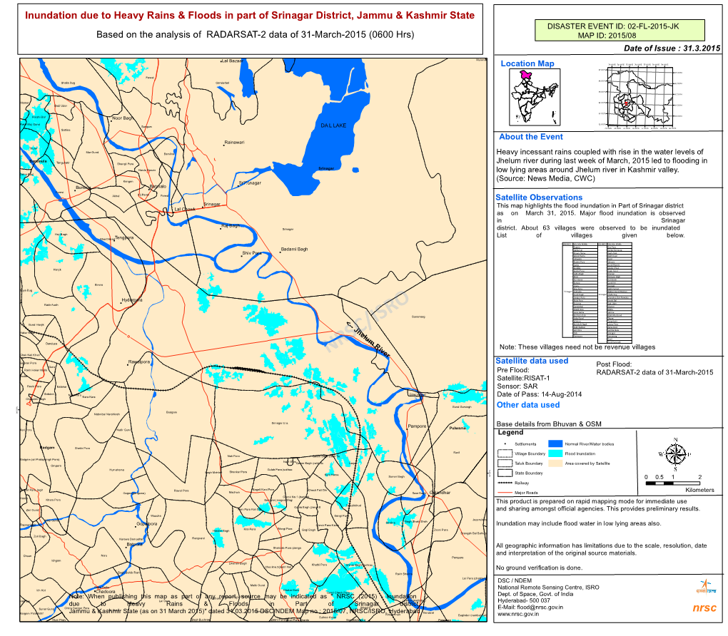 Inundation Due to Heavy Rains & Floods in Part of Srinagar District