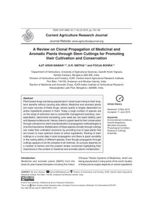 A Review on Clonal Propagation of Medicinal and Aromatic Plants Through Stem Cuttings for Promoting Their Cultivation and Conservation