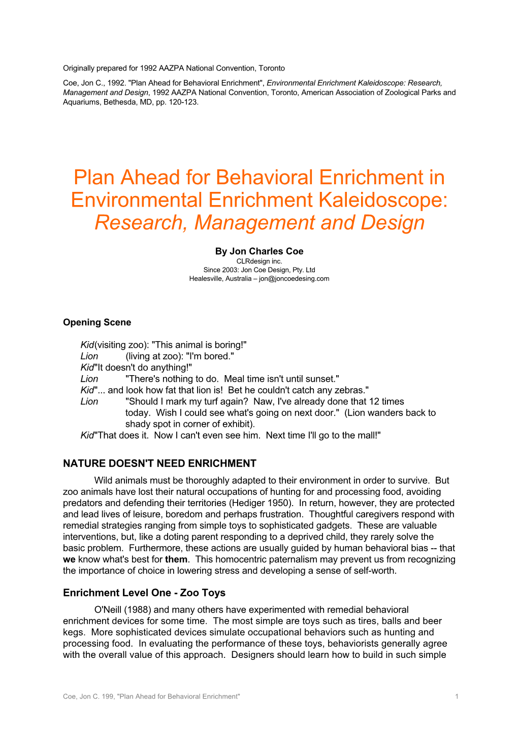 Plan Ahead for Behavioral Enrichment
