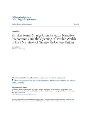 Paratexts, Narrative Interventions, and the Queering of Possible Worlds in Illicit Narratives of Nineteenth-Century Britain Jessica Saxon Old Dominion University