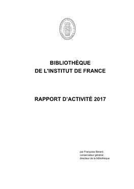 Bibliothèque De L'institut De France Rapport D'activité
