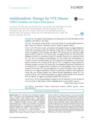 Antithrombotic Therapy for VTE Disease, 10Th Ed, 2016
