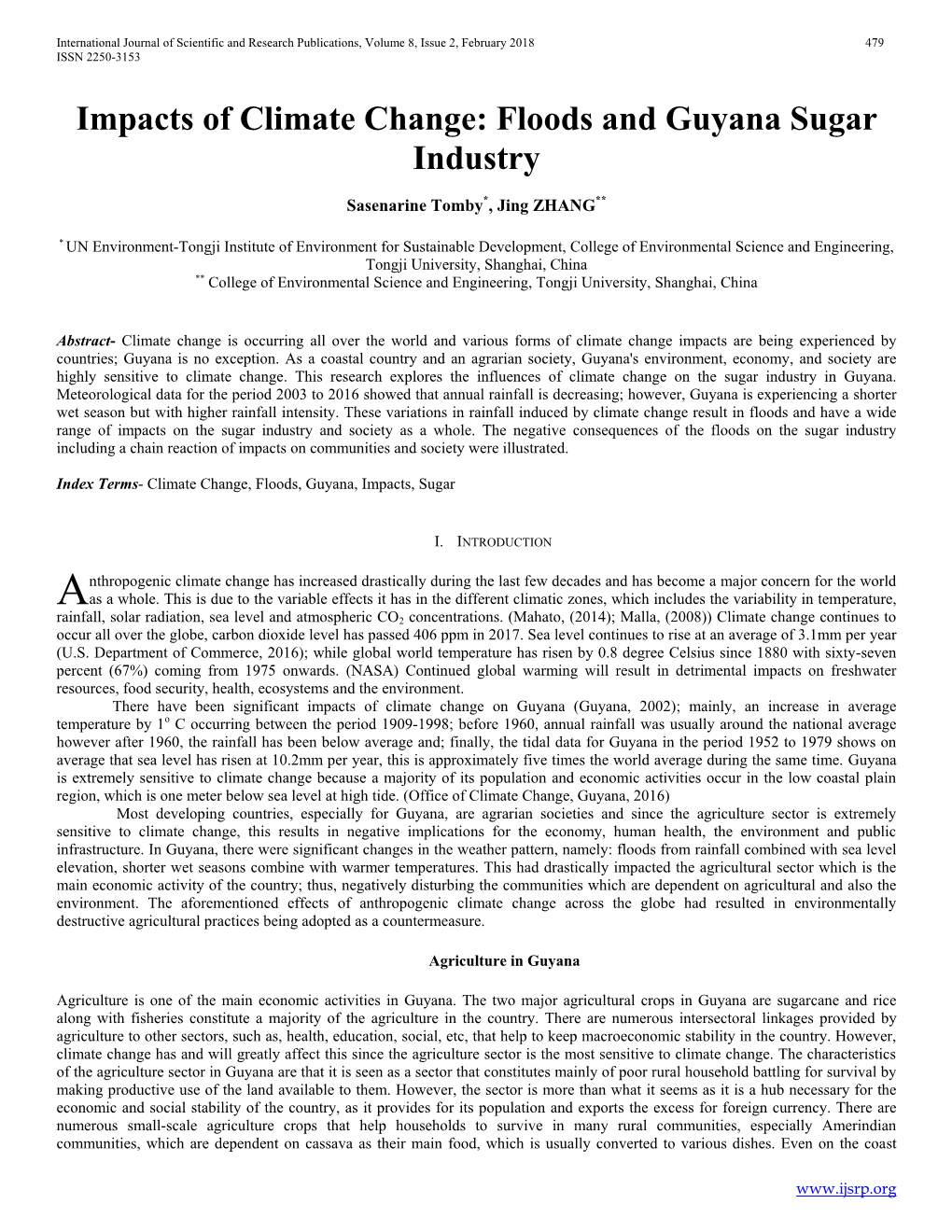 Impacts of Climate Change: Floods and Guyana Sugar Industry - DocsLib