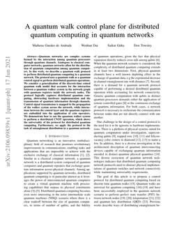 A Quantum Walk Control Plane for Distributed Quantum Computing In