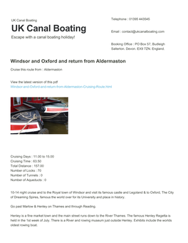 Windsor and Oxford and Return from Aldermaston | UK Canal Boating