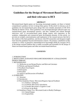 Guidelines for the Design of Movement-Based Games and Their Relevance to HCI