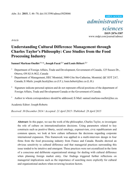 Understanding Cultural Difference Management Through Charles Taylor’S Philosophy: Case Studies from the Food Processing Industry