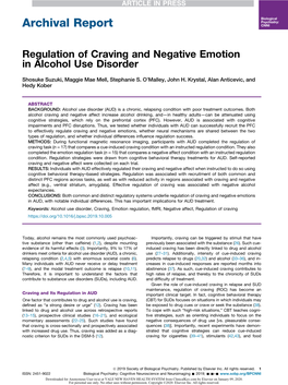Regulation of Craving and Negative Emotion in Alcohol Use Disorder