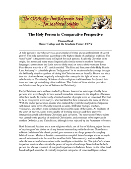 The Holy Person in Comparative Perspective