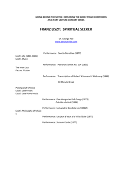Franz Liszt: Spiritual Seeker