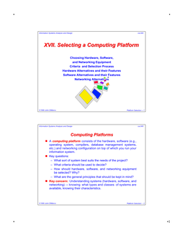 XVII. Selecting a Computing Platform