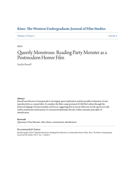 Queerly Monstrous: Reading Party Monster As a Postmodern Horror Film Saralyn Russell