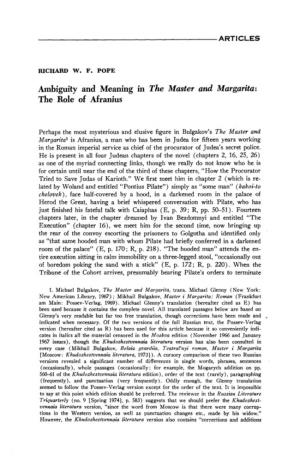 Ambiguity and Meaning in the Master and Margarita: the Role of Afranius